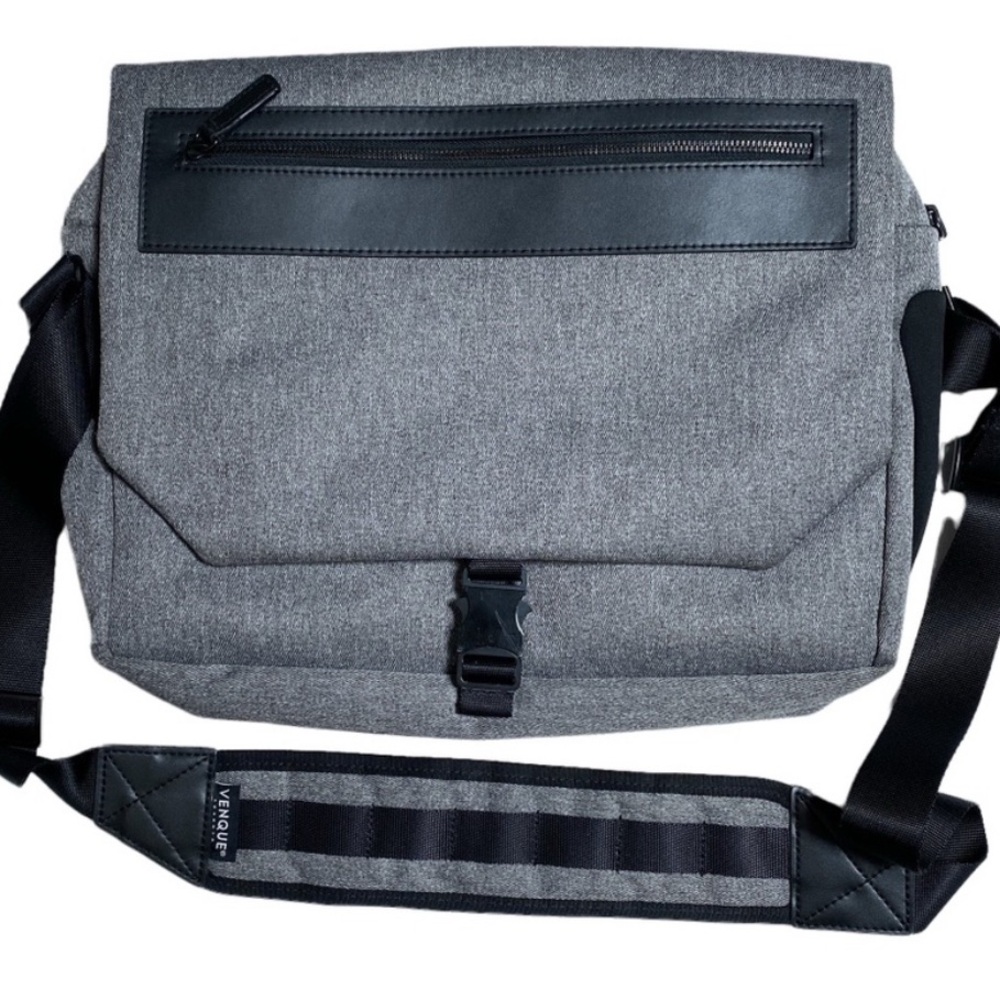 Venque Craft Canvas 16" Laptop Messenger Briefcase Bag Gray Heather Black